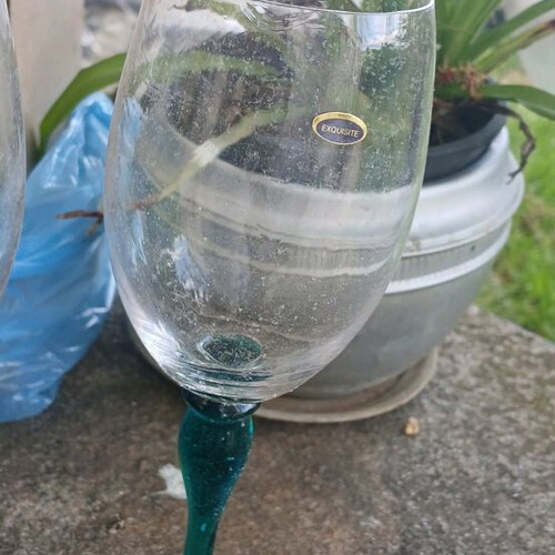 Glasses with green stem new, set of 6 pieces