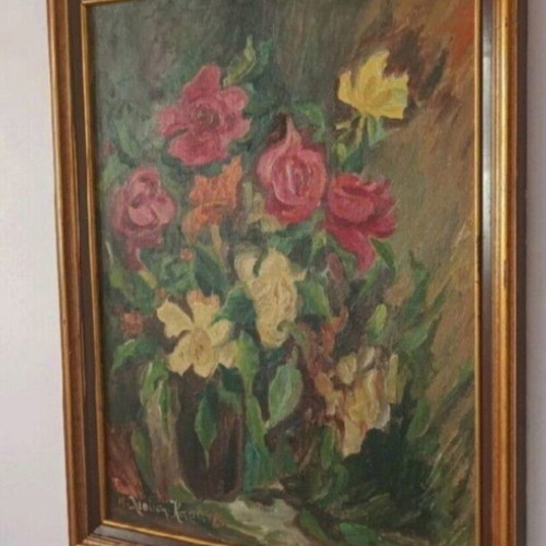 Angeliki Leousi-Karatza Oil Painting Used, 57x46.5 cm, Framed