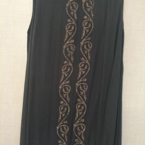 Platinum summer dress kaftan black with gold ancient Greek designs one size like new