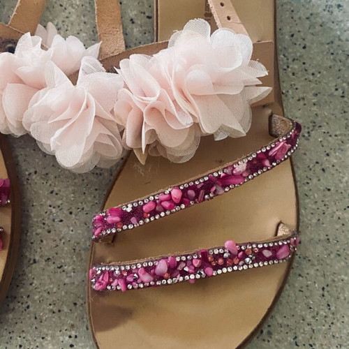 Handmade leather sandals like new, size 36, beige and pink