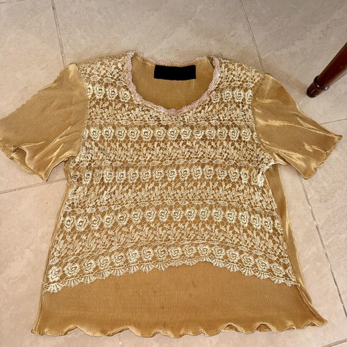 Vintage blouse with lace, beige and yellow, size M