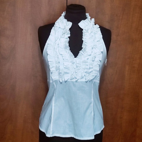 Lynne Halter Neck Top with Ruffles in White, Like New, Size M