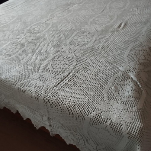 Handmade white knitted blanket like new with traditional design
