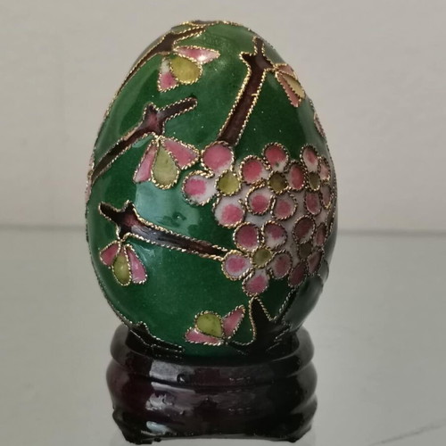 Cloisonne egg vintage decorative used with wooden base