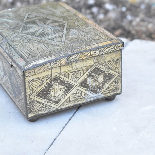 Vintage carved metal tobacco box used with rich decoration