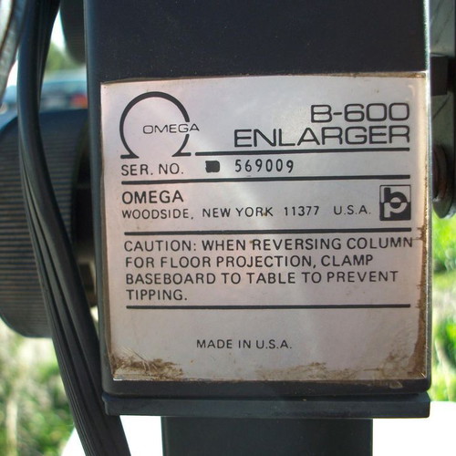 Omega B-600 enlarger used with 50 and 75mm lenses and accessories