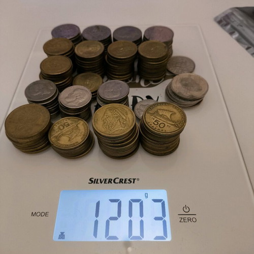Greek drachma coin collection used, 1.2kg with 5x 500drachmas Olympic 2000
