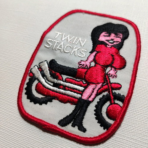 Twin Stacks Harley Davidson embroidered patch used 70s