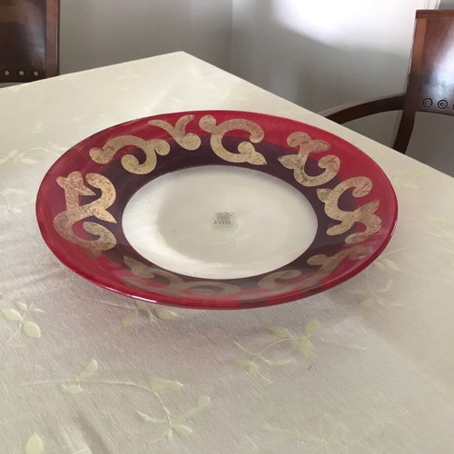 Vintage Kosta Boda Illum decorative glass plate used, hand-painted