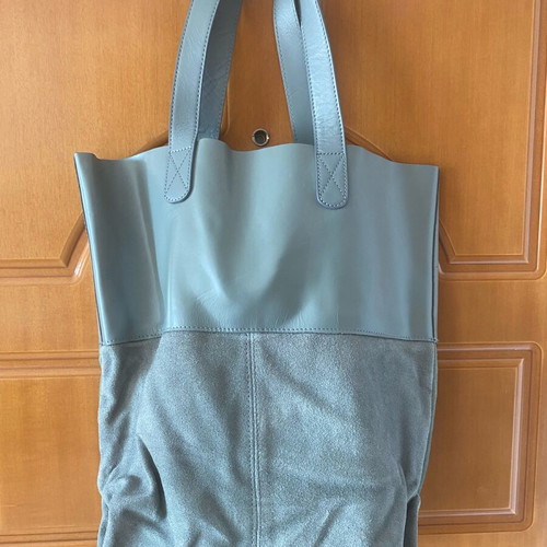 Pieces leather shoulder bag grey like new, 41x42cm
