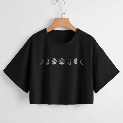 Boxy Cropped T-Shirt with Moon Design like new