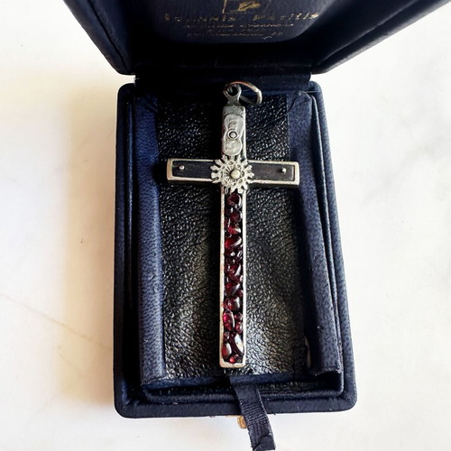 Antique French Cross Pendant with Garnets used, late 19th century
