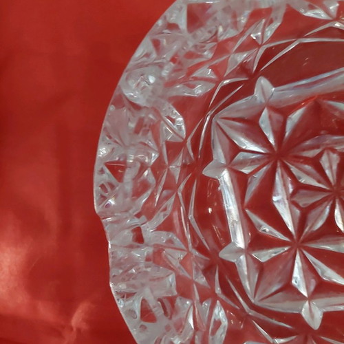 Crystal ashtray large used with embossed flower and leaf designs