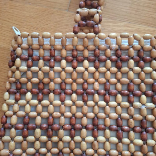 Handmade shoulder bag with natural wooden beads, used