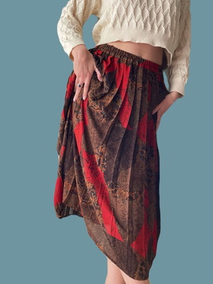 Vintage midi pleated skirt in burgundy and brown