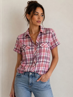 Women's checked shirt pink and white like new, casual style