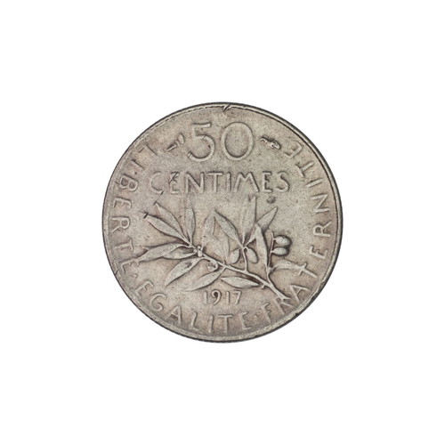 50 Centimes 1917 coin used, silver French Third Republic