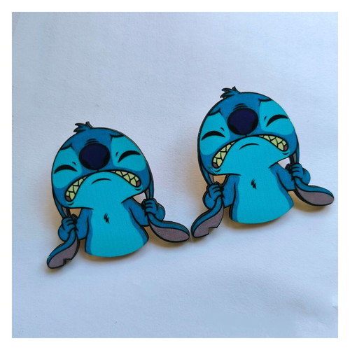 Stitch earrings wooden handmade new, stud fastening