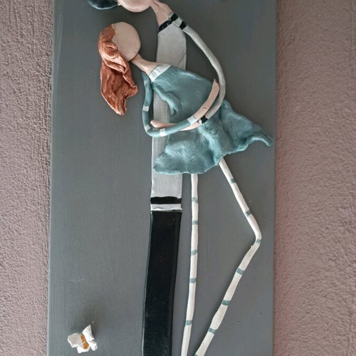 Wooden wall decoration handmade, like new with couple design