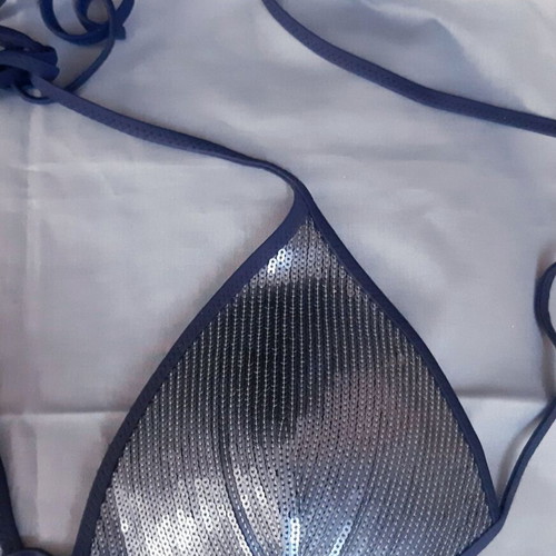 Glamour Zara/Ousho Medium sequin bikini top, silver and dark blue