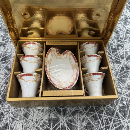 Jewel Platinum Coffee Set 12 Pieces Like New, White with Red and Gold