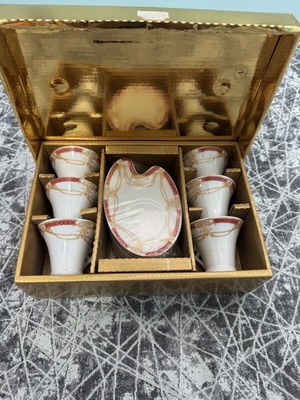 Jewel Platinum Coffee Set 12 Pieces Like New, White with Red and Gold