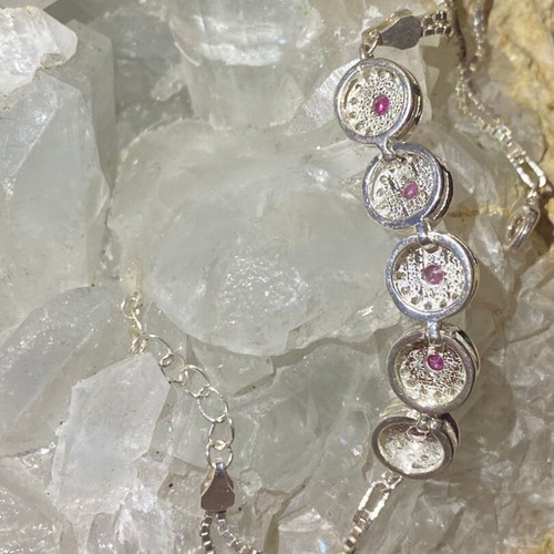 Handmade silver bracelet with natural ruby and moissanite, new