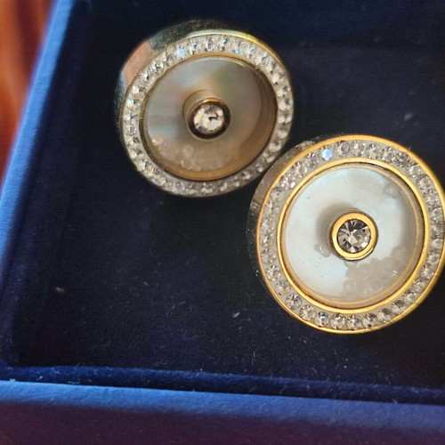 Gold-plated earrings with enamel and zircon like new