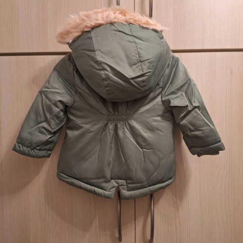Cool Club khaki baby jacket with fur, size 74 (9-12 months)