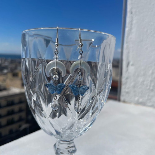 Celestial Skycore earrings like new, handmade, white and blue