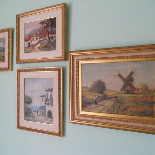 Paintings like new, set of 4 with frames