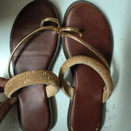 Summer slippers used, size 38, brown and gold