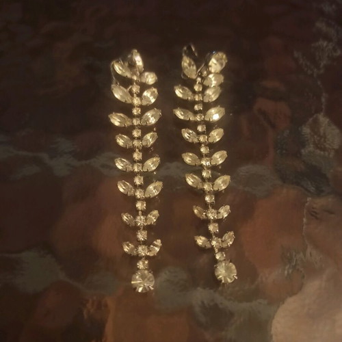 Clip earrings vintage used, 9 cm, with stones, silver color