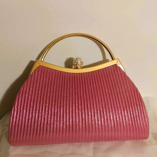 Vintage style fuchsia-magenta satin pleated bag new with strass clasp