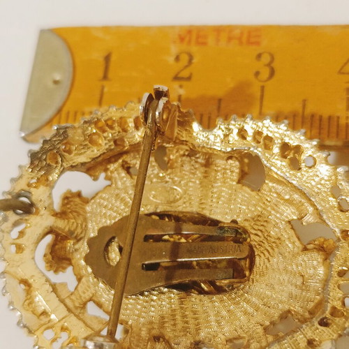 Pin vintage from Austria used, gold plated with semi-precious stones