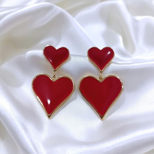 Crimson Duo Hearts Luxury stainless steel earrings new, red and gold