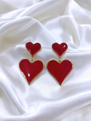 Crimson Duo Hearts Luxury stainless steel earrings new, red and gold