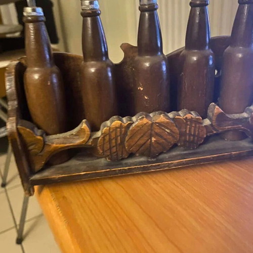 Vintage Handmade Wooden Bar Set used, Country 80s