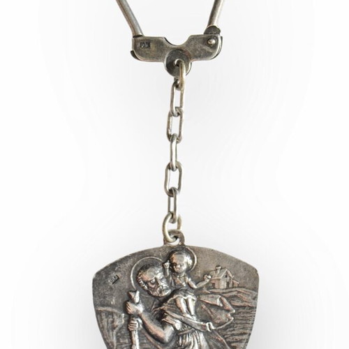 Silver Agios Christoforos FINA keychain used with enamel
