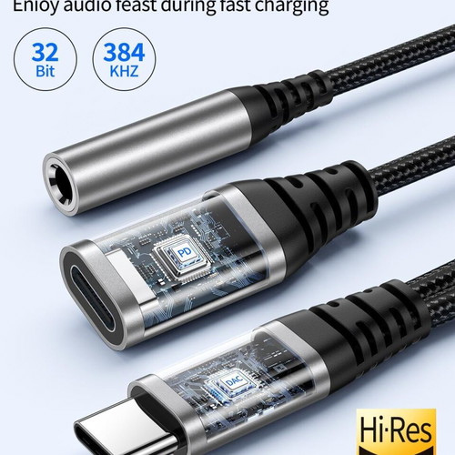 DAC USB C to 3.5mm Aux Adapter with 60W Fast Charging