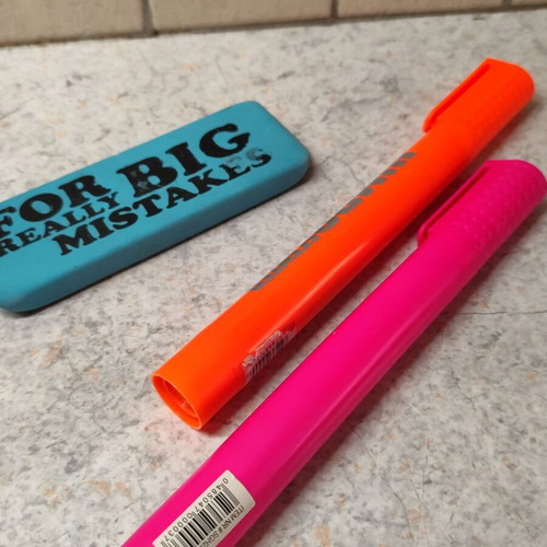 Office supplies set with 2 highlighters and an eraser like new