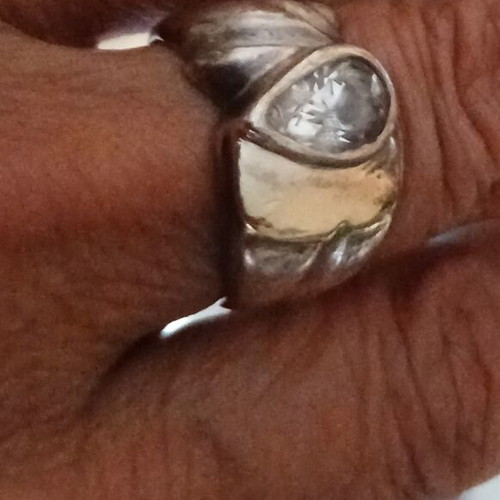 Silver 925 and 14K gold ring 9gr with large zircon stone, like new