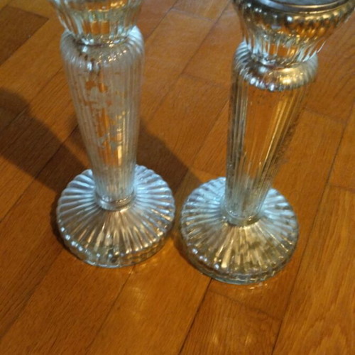 Vintage luxury glass carved candleholder set from 1950 like new