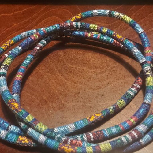 Handmade necklace with fabric, very long 150 cm, multicolor, new