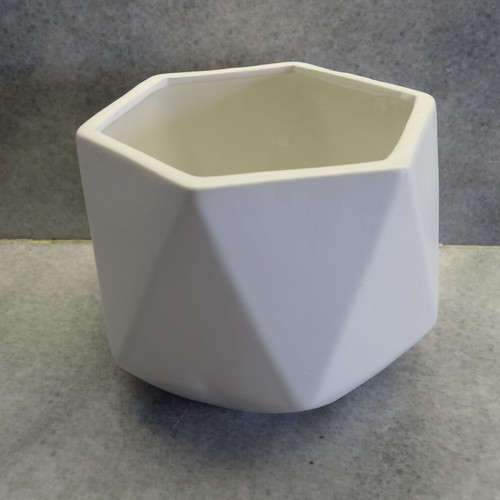 Cash Pot white like new, hexagonal plant cover