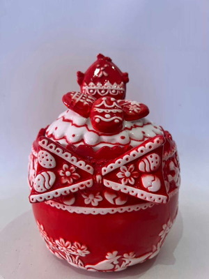 Easter ceramic egg holder used, red shade VICKO 22.5x16