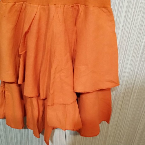 Rib dress orange used, linen bottom, size M