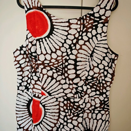 Morgan linen dress like new, size M, unique red-brown print
