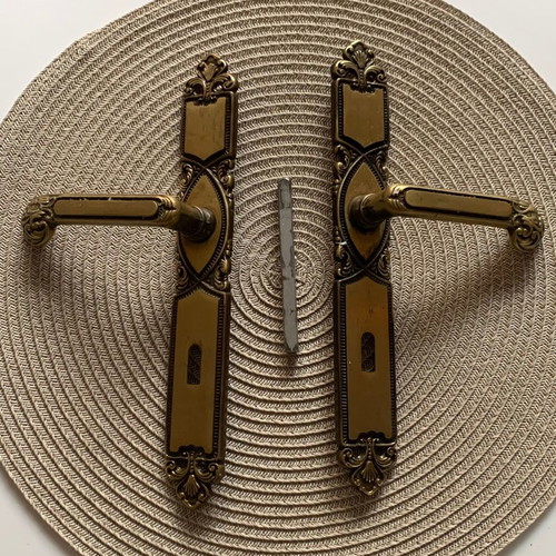 Brass vintage door handles used, pair