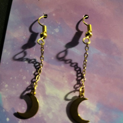 Moon earrings gold new, stainless steel handmade